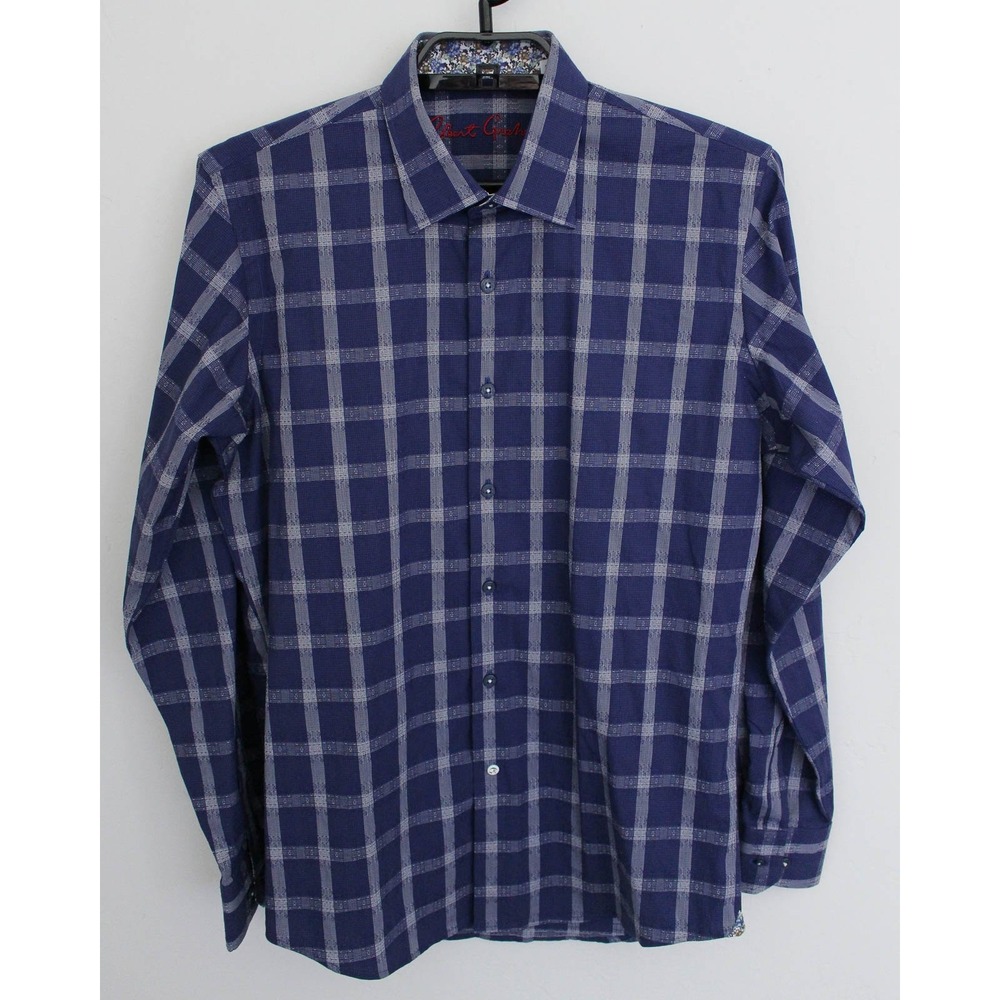 Robert Graham Shirt Mens XL Blue Plaid Flip Cuff Long Sleeve Button Down